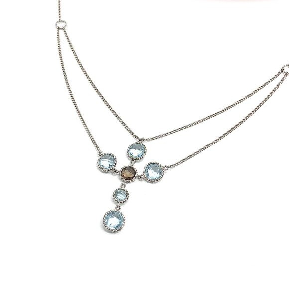 Necklace 16in Dancing Blue Topaz Sterling Silver Cross Necklace - Picture 7 of 7